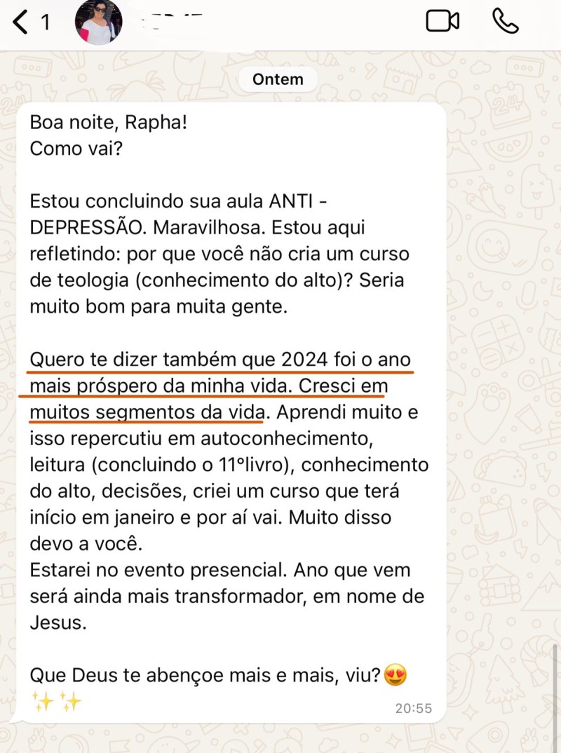 Print de depoimento no WhatsApp